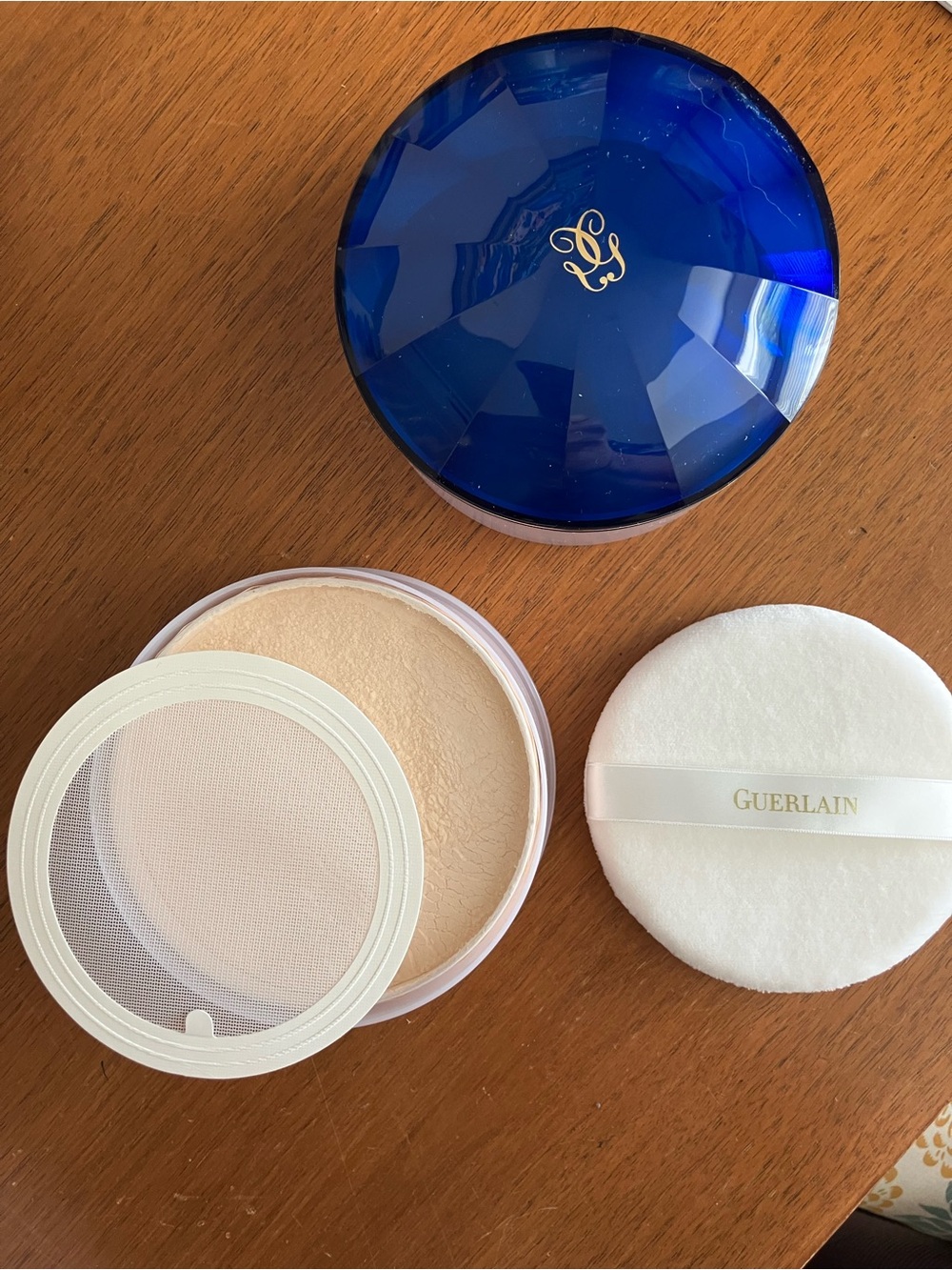 GUERLAIN Loose Setting Powder in Deep Blue Jewel Case with Cream Puff